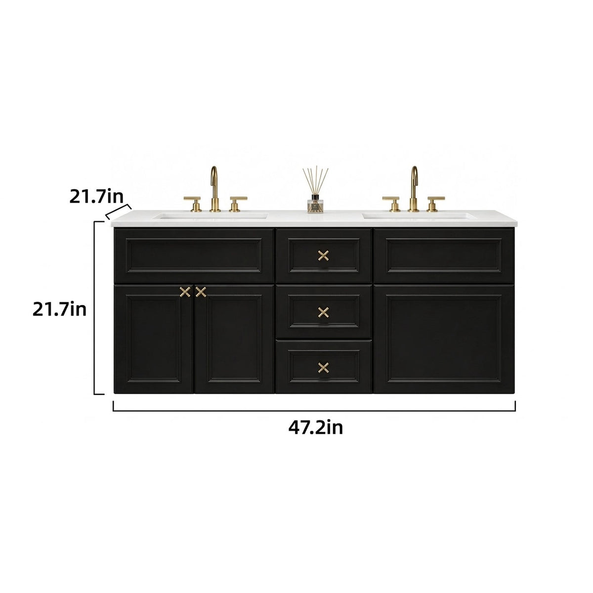 Black wall‑mounted double‑sink bathroom vanity,47.2in
