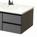 Close‑up of bathroom vanity drawer and countertop edge