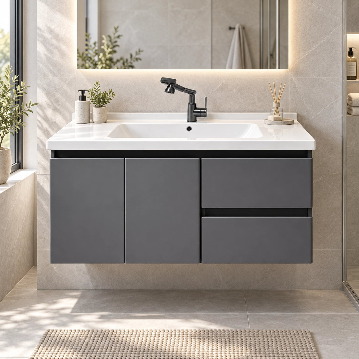 Wall‑mounted bathroom vanity in modern home bathroom