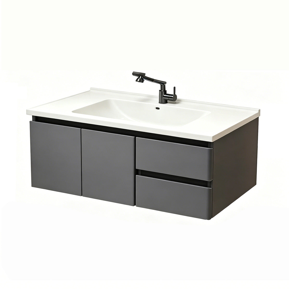 Floating bathroom vanity with double cabinet doors and two drawers