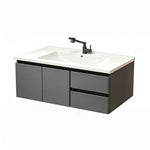 Floating bathroom vanity with double cabinet doors and two drawers