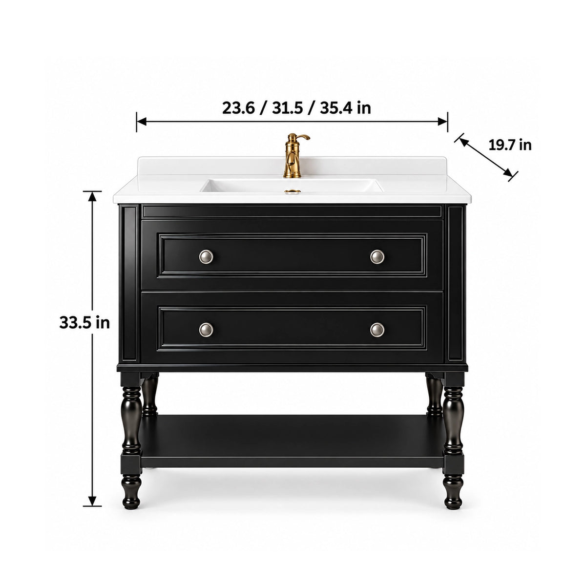 Black vintage freestanding single‑sink bathroom vanity,23.6/31.5/35.4in