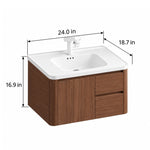 Brown wood‑grain wall‑mount bathroom vanity, 24in.