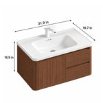 Brown wood‑grain wall‑mount bathroom vanity, 31.9in.