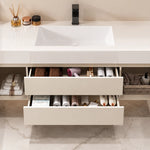 Open drawers view showing vanity inner storage layout