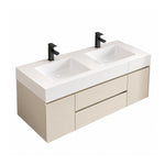 Wall‑mounted double‑sink bathroom vanity, cream cabinet & solid integrated top