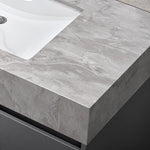 Veined engineered stone countertop edge close‑up