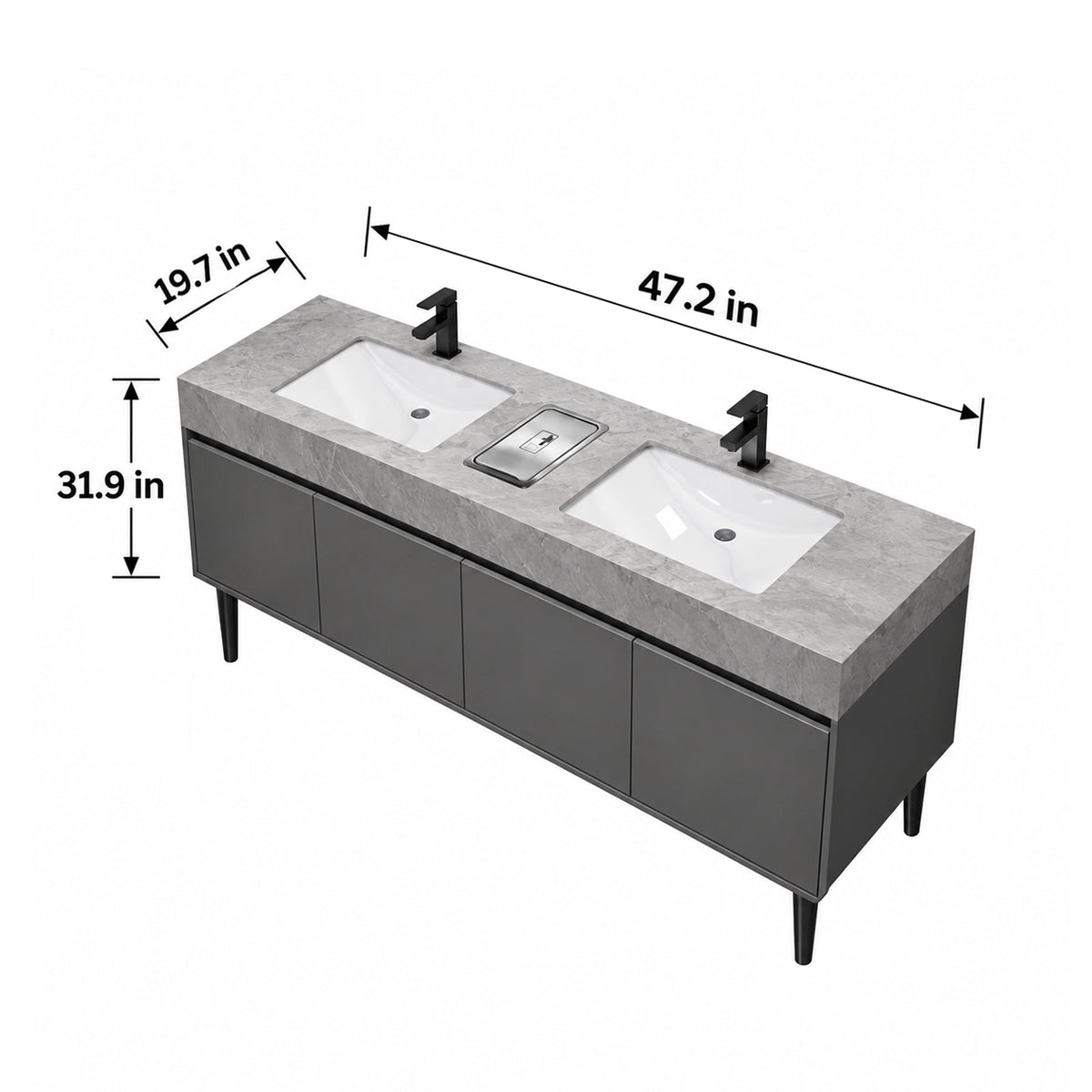 Freestanding double sink bathroom vanity, dimensions: 47.2 inch