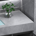 Close‑up of veined sintered stone countertop edge