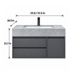 Dark gray floating bathroom vanity with dimension marks, 23.6-inch/31.5-inch