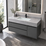 Floating bathroom vanity with sintered stone top in minimalist bath space