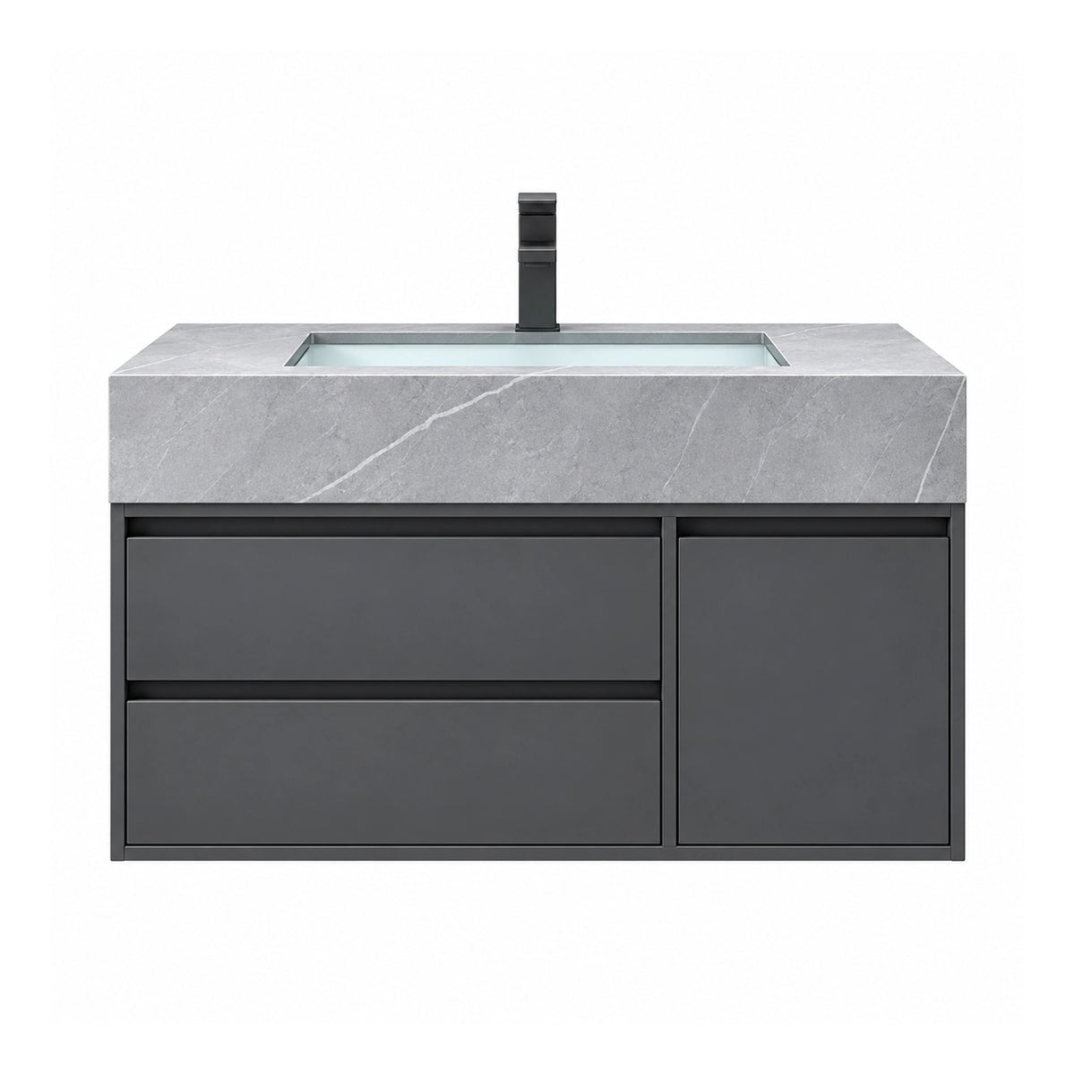 Wall‑mount bathroom vanity, sintered stone top & two‑drawer layout