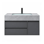 Wall‑mount bathroom vanity, sintered stone top & two‑drawer layout