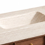 Integrated slate sink close‑up, continuous stone texture of counter & basin
