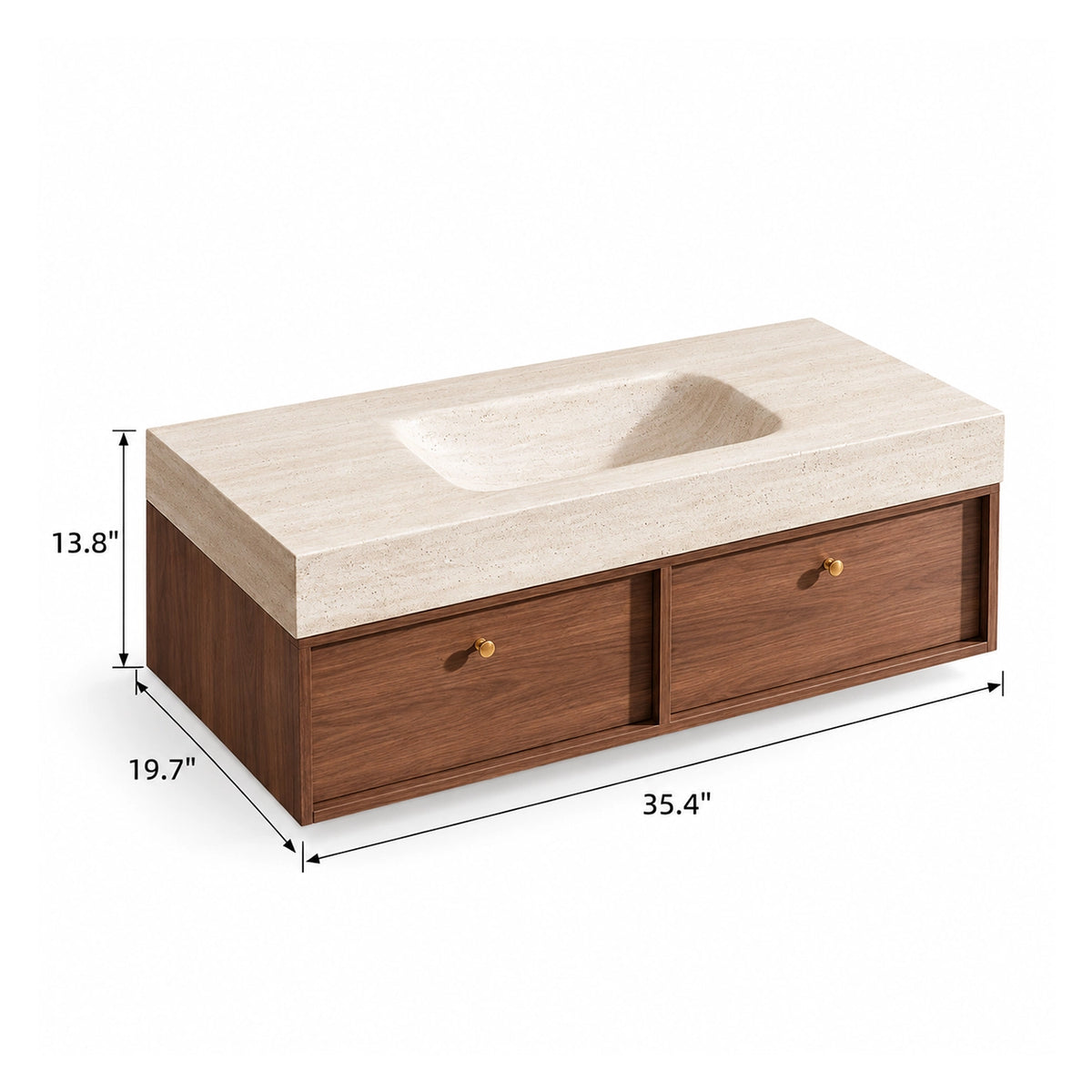 Floating bathroom vanity, size 35.4"W×19.7"D×13.8"H