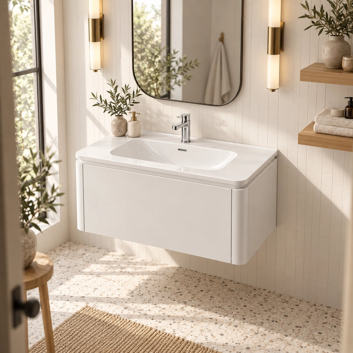 Modern Wall‑Mount Bathroom Vanity, Plywood Cabinet
