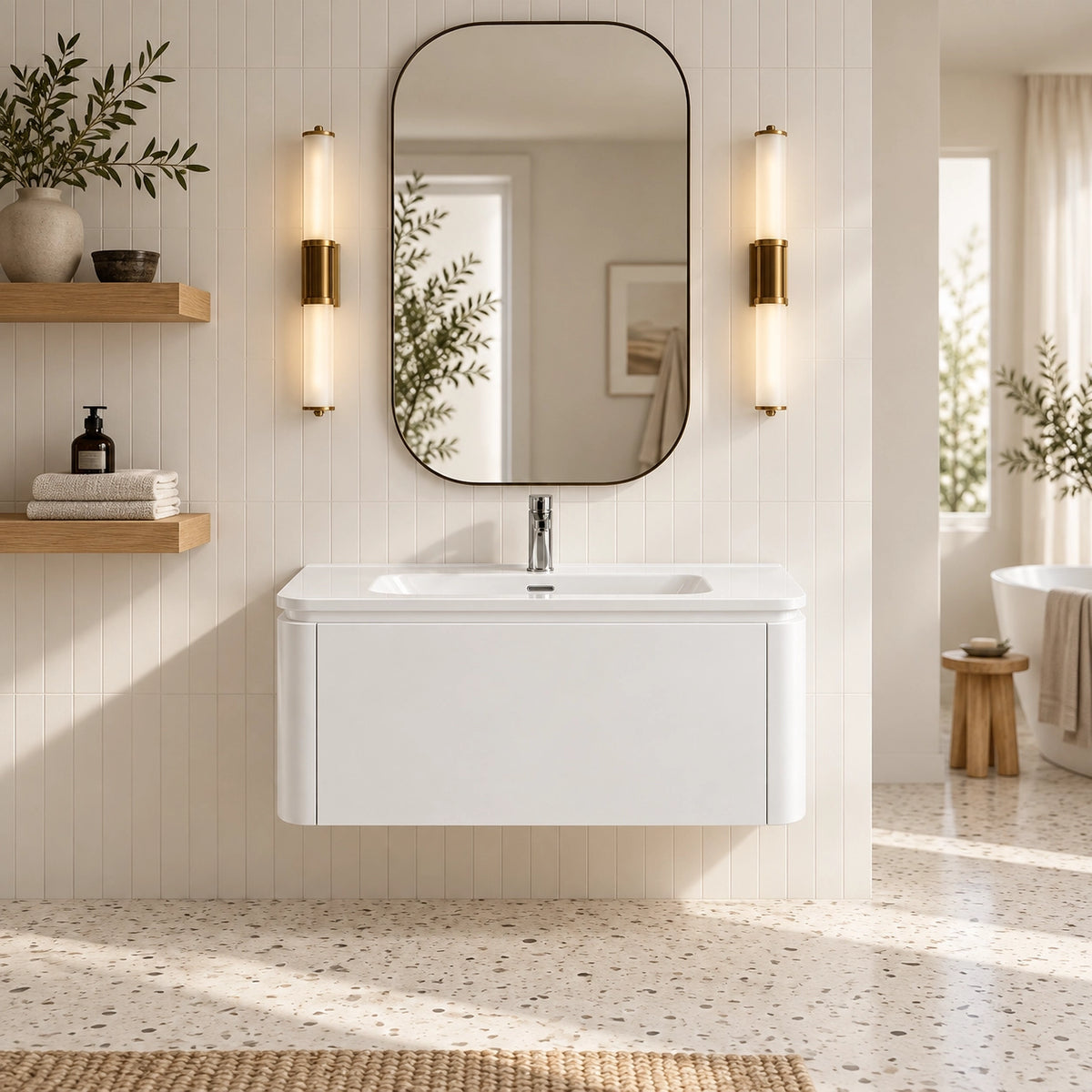 Modern Wall‑Mount Bathroom Vanity, Plywood Cabinet