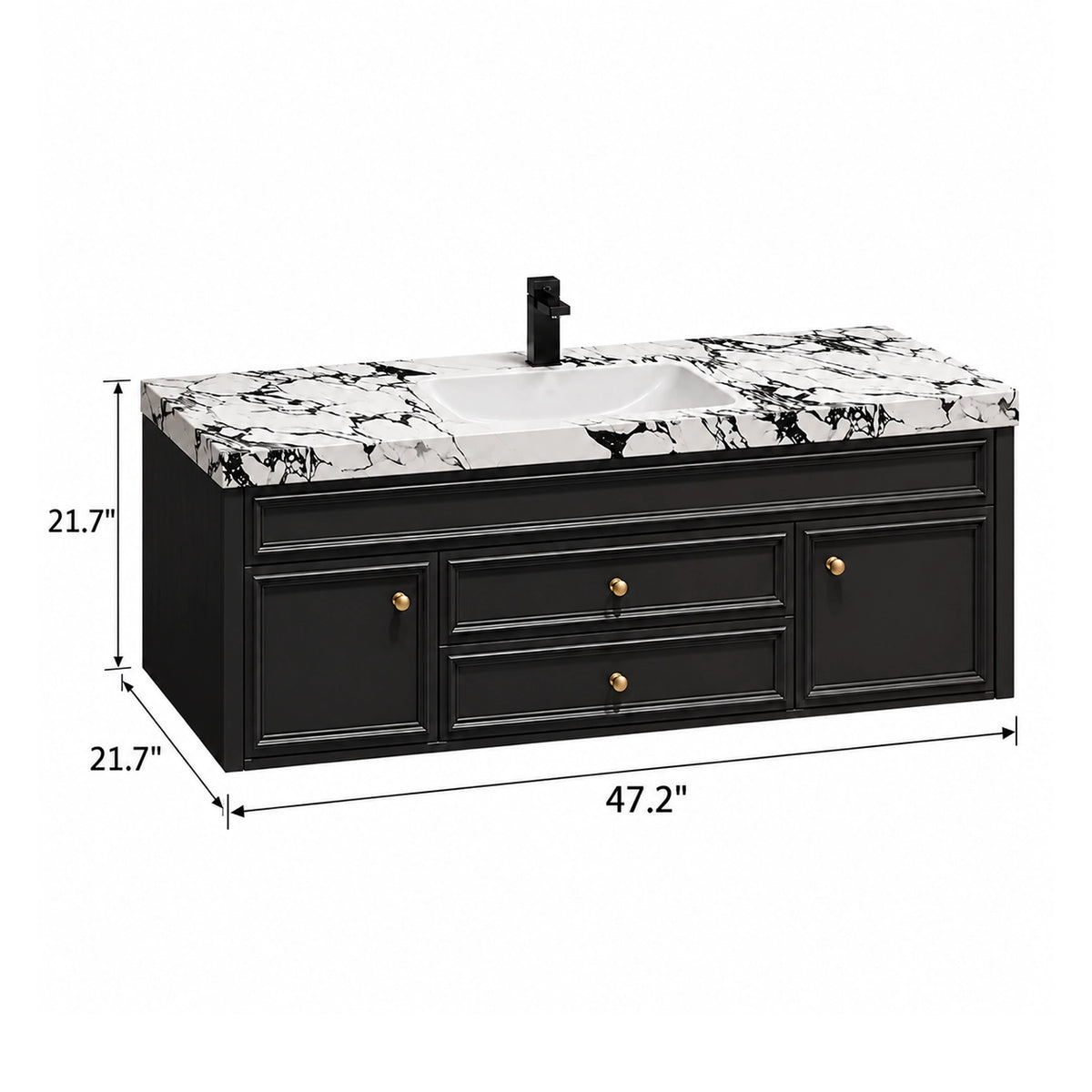 Black floating bathroom vanity, size 47.2"×21.7"×21.7"