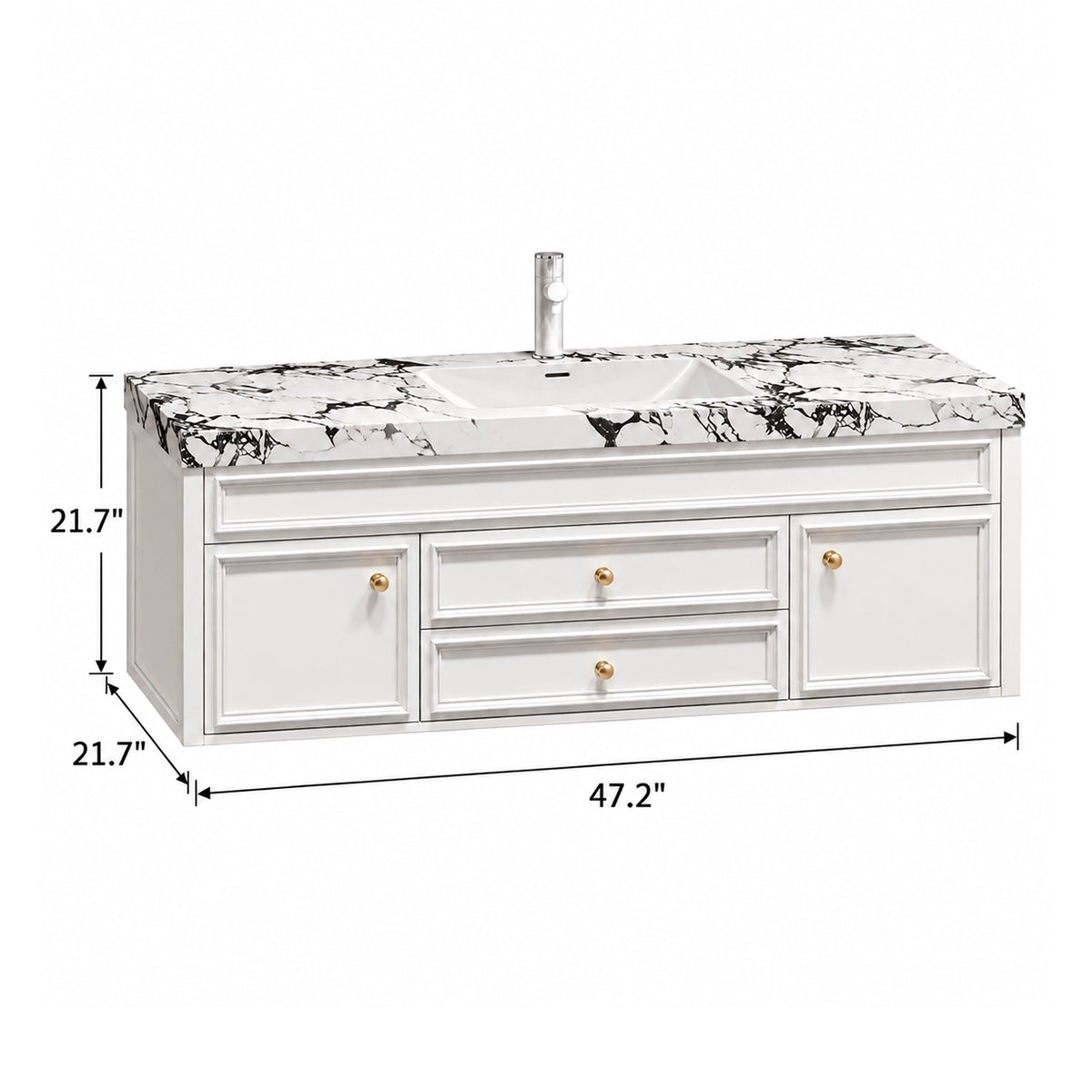 White wall‑mount bathroom vanity, size 47.2"×21.7"×21.7"