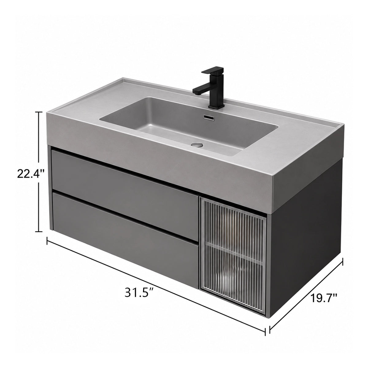 Grey wall‑mount bathroom vanity, size 31.5"×19.7"×22.4"