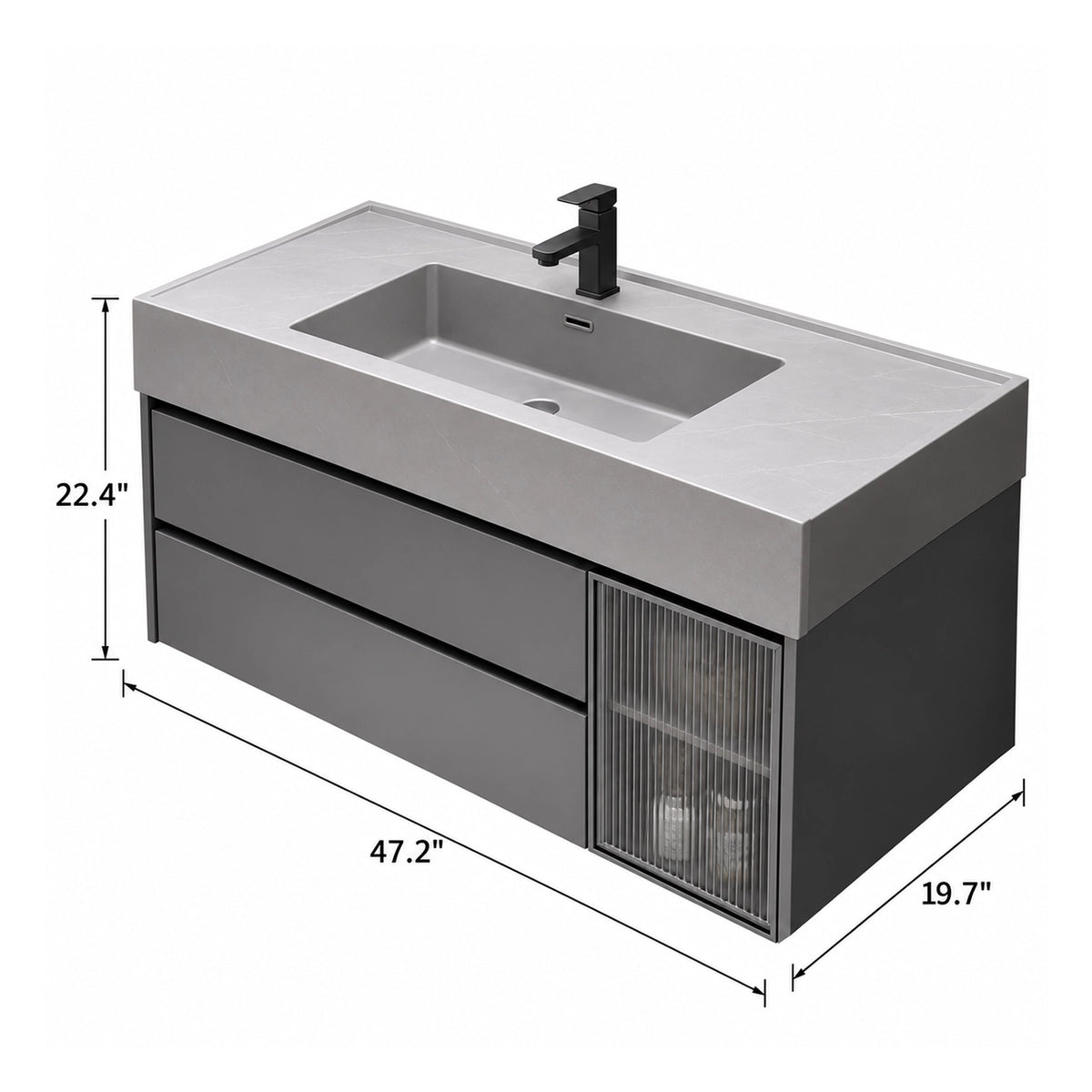 Grey floating bathroom vanity, size 47.2"×19.7"×22.4"