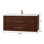 American wall‑mount bathroom vanity, brown cabinet, size 47.6"×19.7"×19.7"