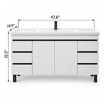 White freestanding bathroom vanity, size 47.6"×18.9"×32.3"