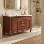 Vintage freestanding bathroom vanity, American bathroom with glass shower enclosure