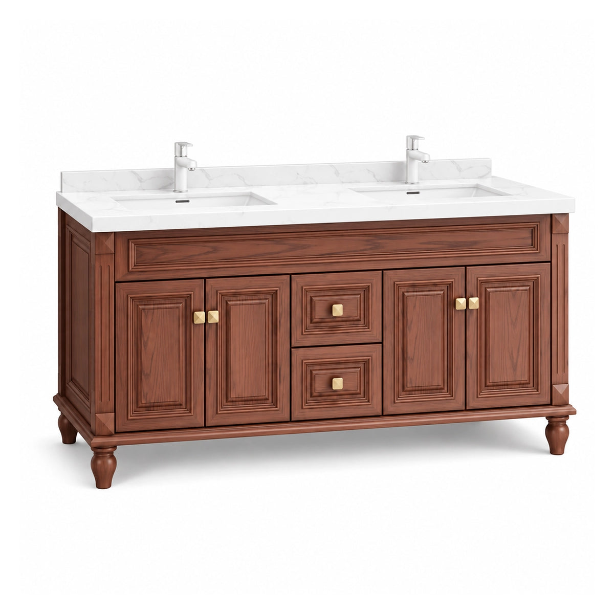 Retro freestanding bathroom vanity, double sink with multi‑door large‑capacity storage