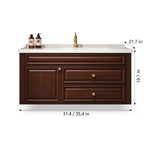 Dark walnut wall‑mounted bathroom vanity, size 31.4/35.4"×21.7"×19.7"