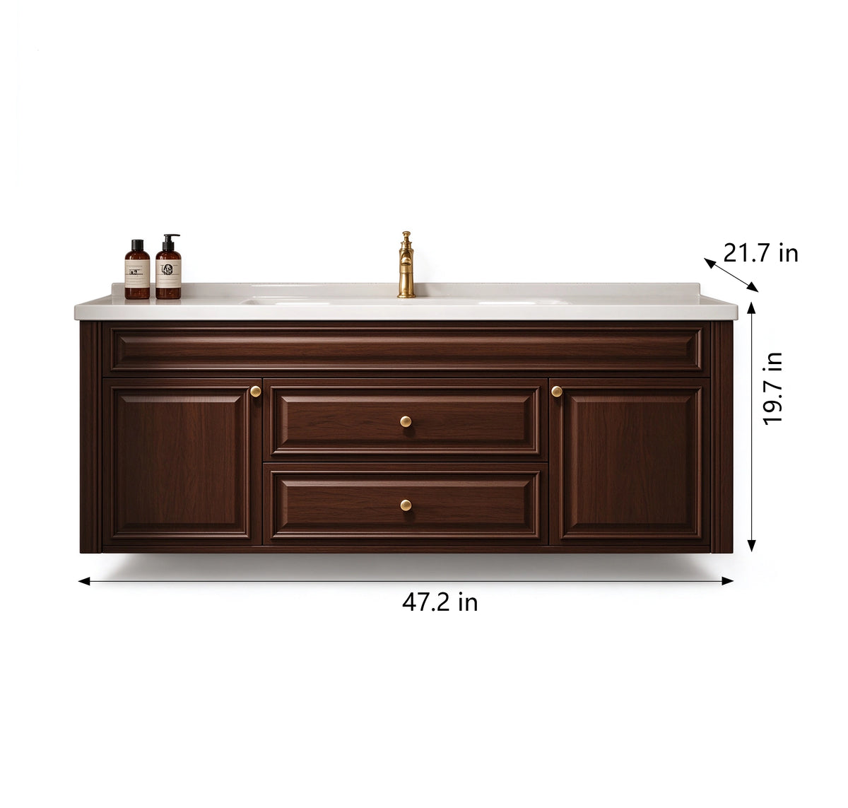 Dark walnut wall‑mounted bathroom vanity, size 47.2"×21.7"×19.7"