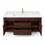 Vintage wall‑mounted bathroom vanity,  open drawers and cabinet doors
