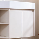 Partial shot of vanity closed cabinet doors, handle‑less flat panel design