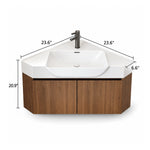Corner wall‑mount vanity, 23.6in each side, 6.6in depth, 20.9in height