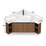 Booth‑side open‑shelf corner vanity,35.4in each side,6.6in D,20.9in H