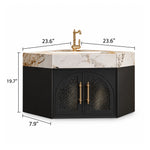 Enclosed corner bathroom vanity,23.6in each side,7.9in D,19.7in H