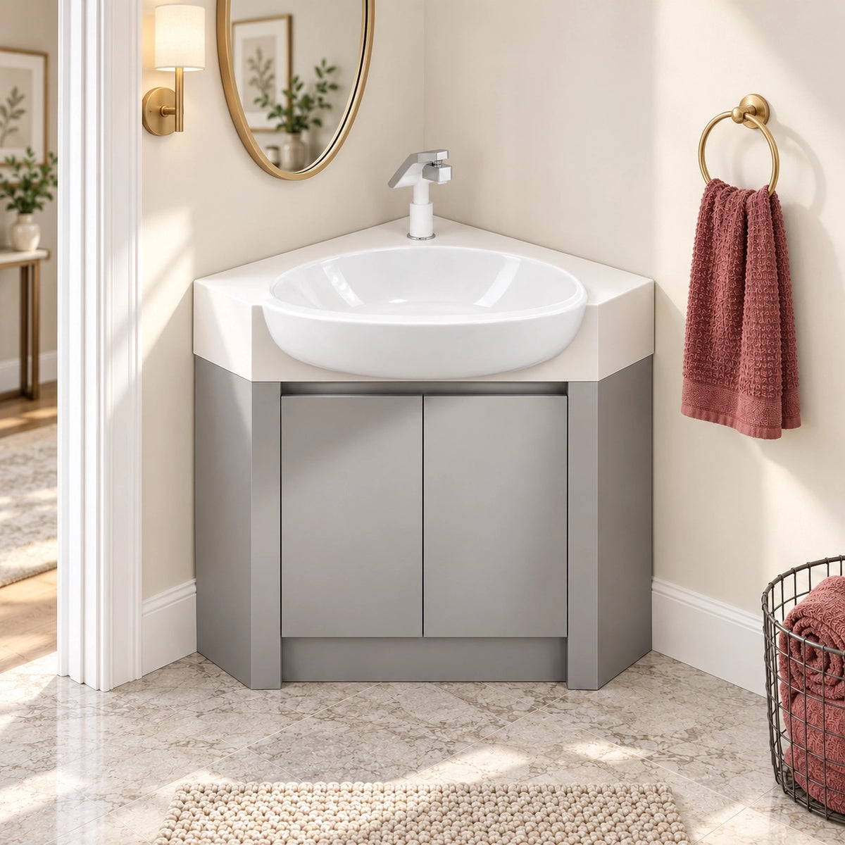 Corner bathroom vanity, bathroom corner scene, making full use of corner space