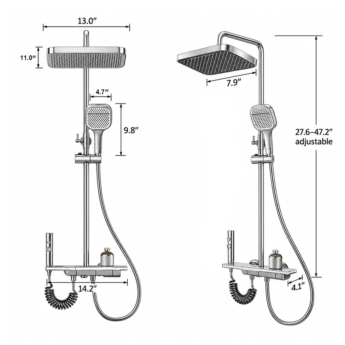 Square rain shower set,13in