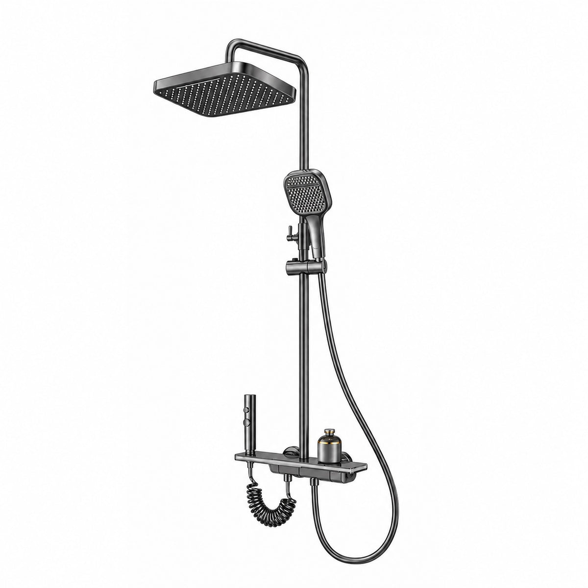 Shower system set, four‑function outlet with storage shelf