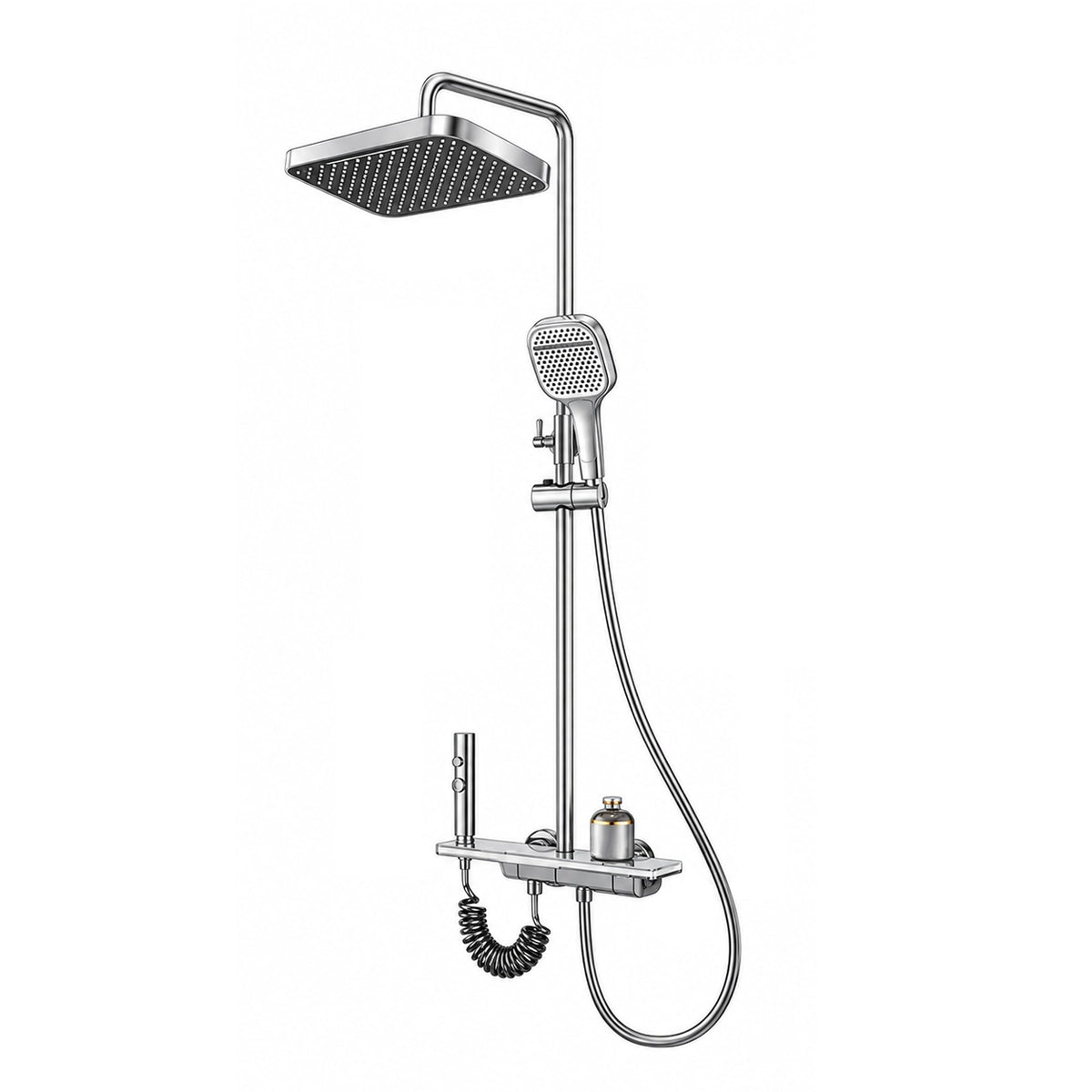 4‑function exposed shower faucet set, white background product render