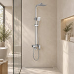Dual outlet shower faucet set, minimalist home shower room scene