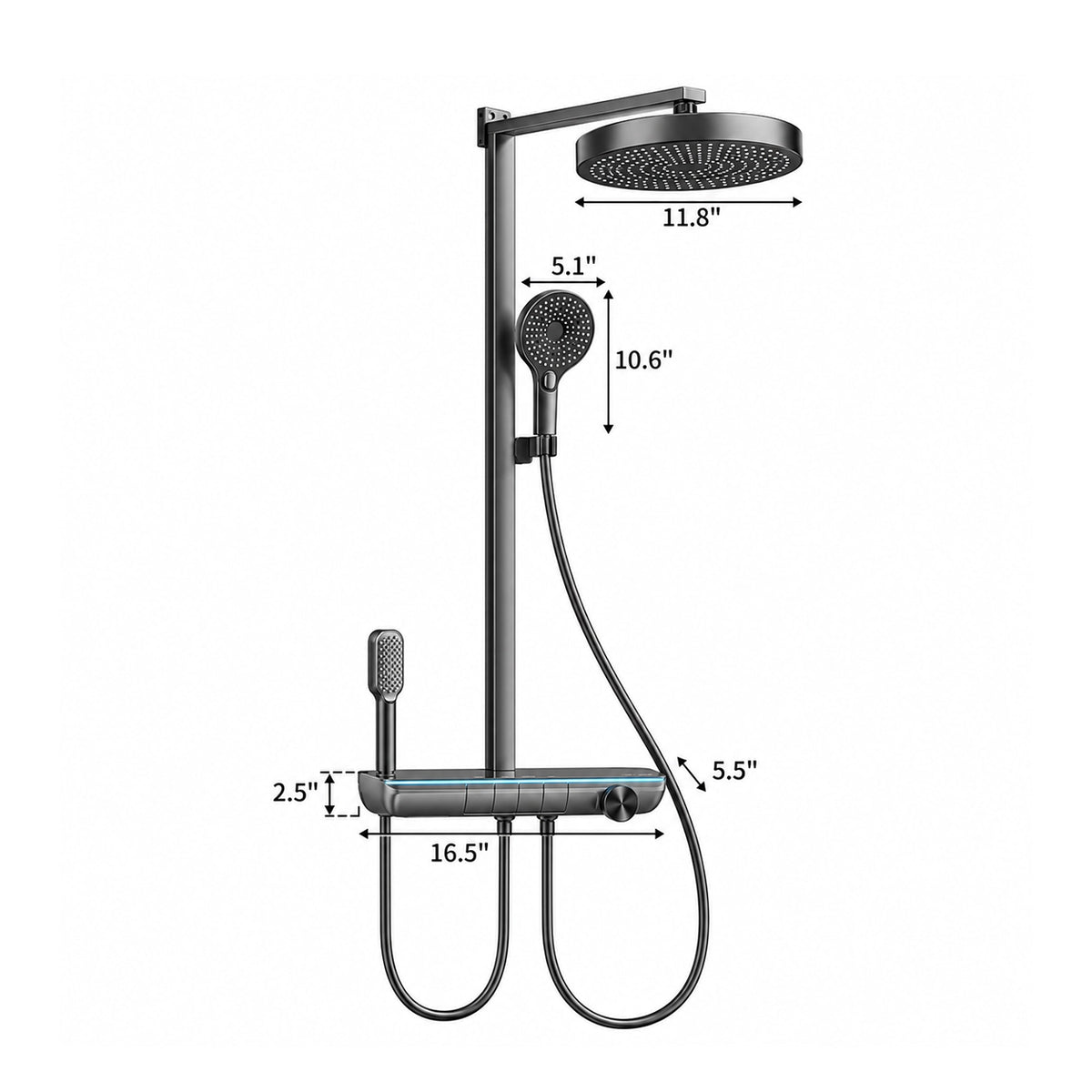 Grey 4‑outlet shower set, 11.8in