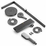 Disassembled display of full shower accessories kit