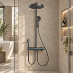 4‑function shower set, display in minimalist bathroom scene