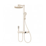 Off‑White exposed shower system, combo of round overhead, hand spray and bidet sprayer