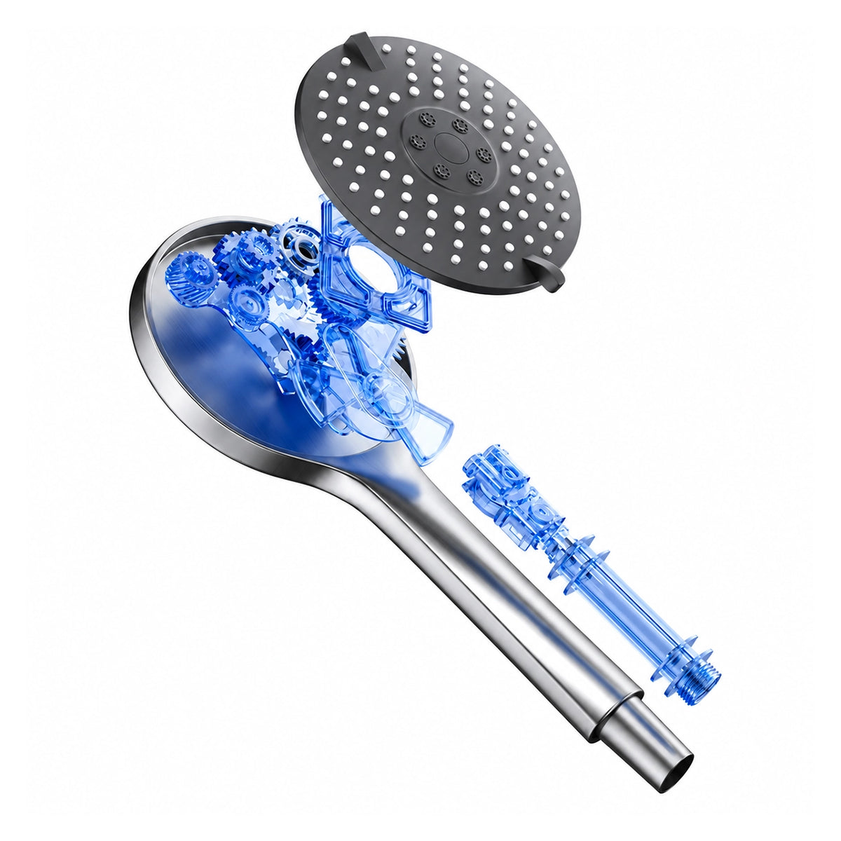 Hand shower, exploded sectional view of internal water‑flow structure