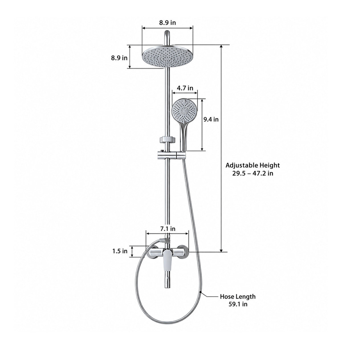 Electroplated silver multi‑function shower set,8.9in