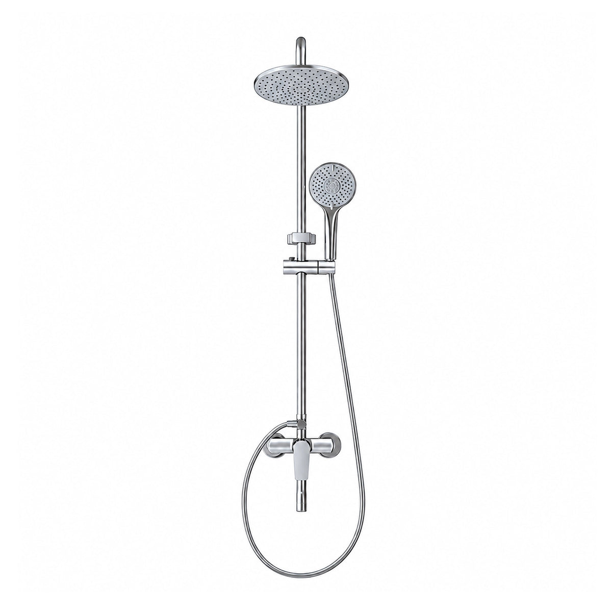Bright electroplated silver shower system, height‑adjustable slide bar, 3‑spray functions