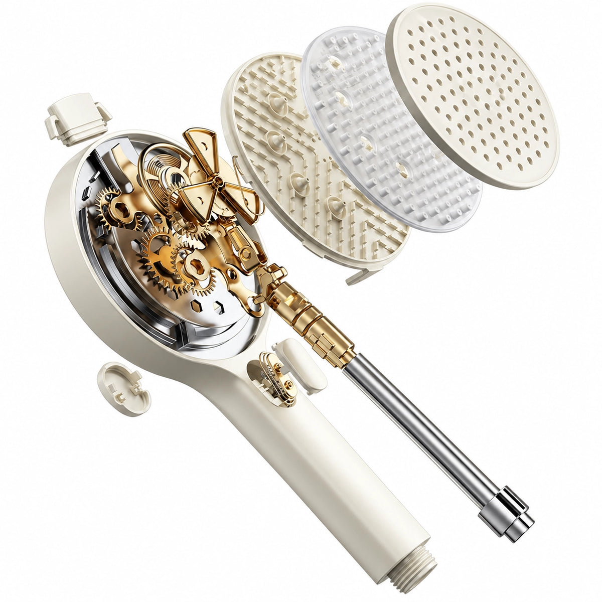 Handheld shower exploded diagram, gear valve & internal water‑pass components