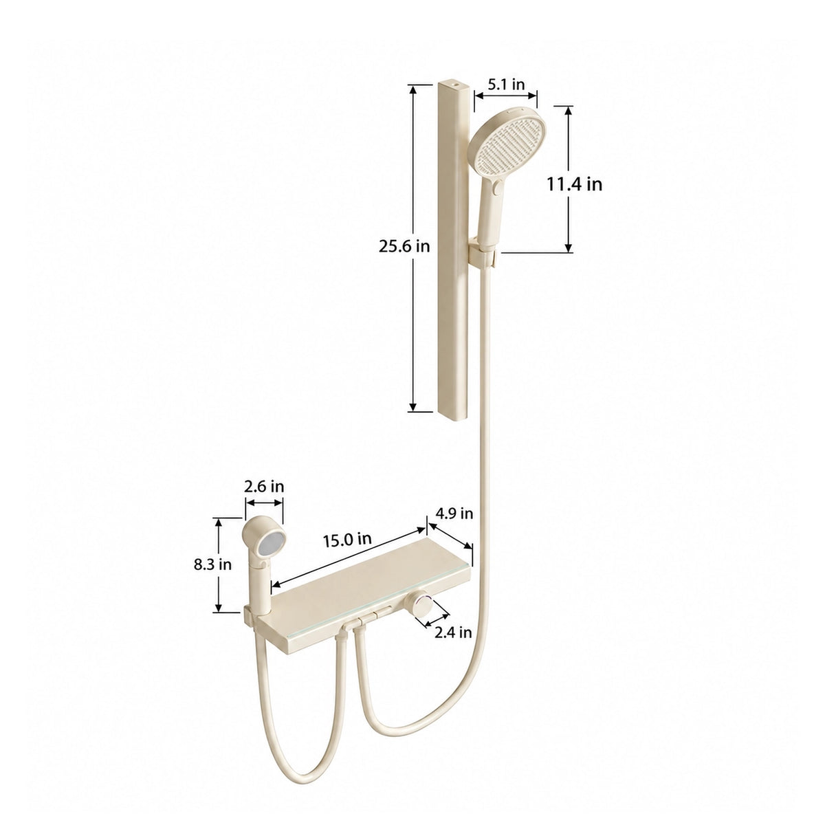 Cream thermostatic shower set,11.4in